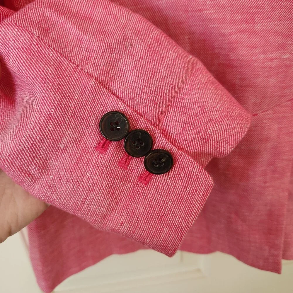 Talbots Pink Linen Blazer Jacket Single Button Lightweight Summer Office Work - Picture 7 of 10